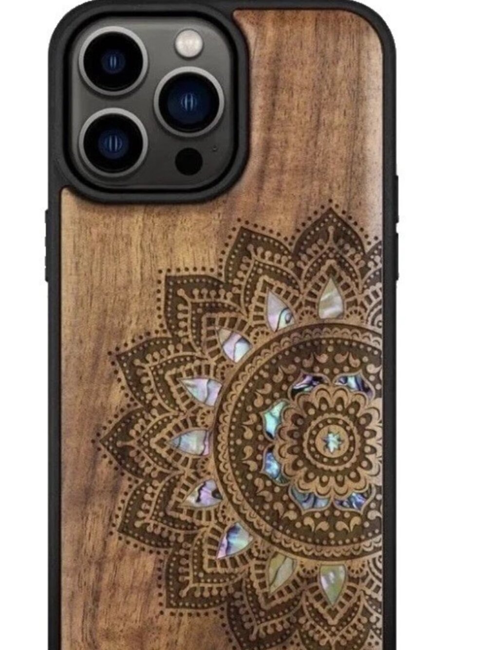 Carveit Wood Case iPhone 15 Pro Mandala Abalone Shell Inlay MagSafe